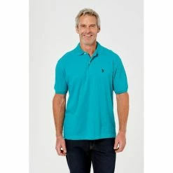 U.S. Polo Assn. Short Sleeve Regular Fit Cotton Pique Polo Aqua -Women's Clothing store online 600491 C 0440 02