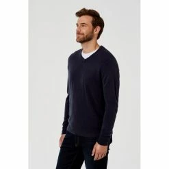 Bronson Casual Hunter Plain V-Neck Soft Touch Knit Navy Small -Women's Clothing store online 603070 C 0410 00 2