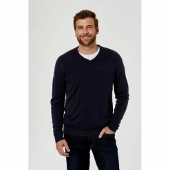Bronson Casual Hunter Plain V-Neck Soft Touch Knit Navy Small -Women's Clothing store online 603070 C 0410 00