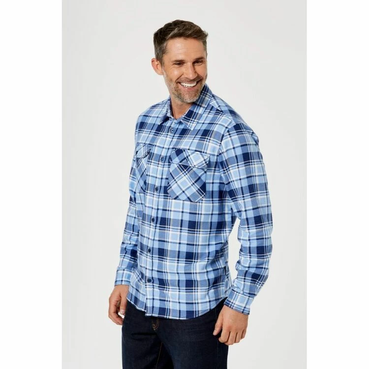 Bronson Basic Men's Echuca Cotton Printed Flannelette Shirt Blue Check 5 Bronson Basic Men's Echuca Cotton Printed Flannelette Shirt Blue Check - Image 3
