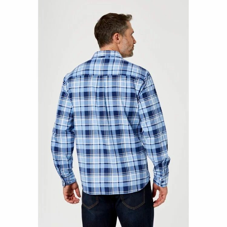 Bronson Basic Men's Echuca Cotton Printed Flannelette Shirt Blue Check 4 Bronson Basic Men's Echuca Cotton Printed Flannelette Shirt Blue Check - Image 2