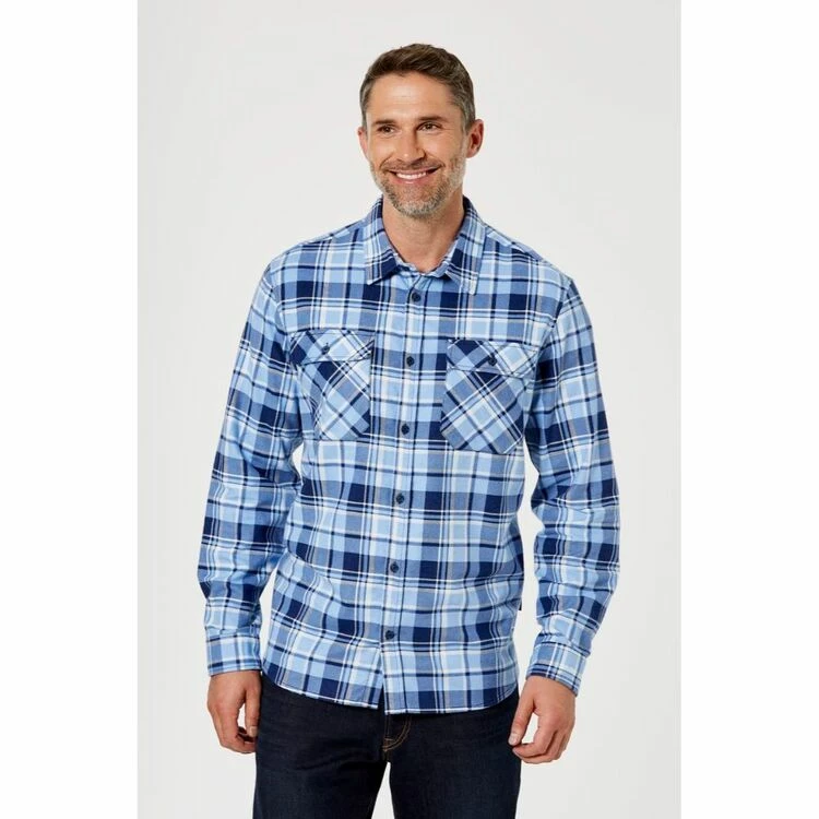 Bronson Basic Men's Echuca Cotton Printed Flannelette Shirt Blue Check 6 Bronson Basic Men's Echuca Cotton Printed Flannelette Shirt Blue Check - Image 4