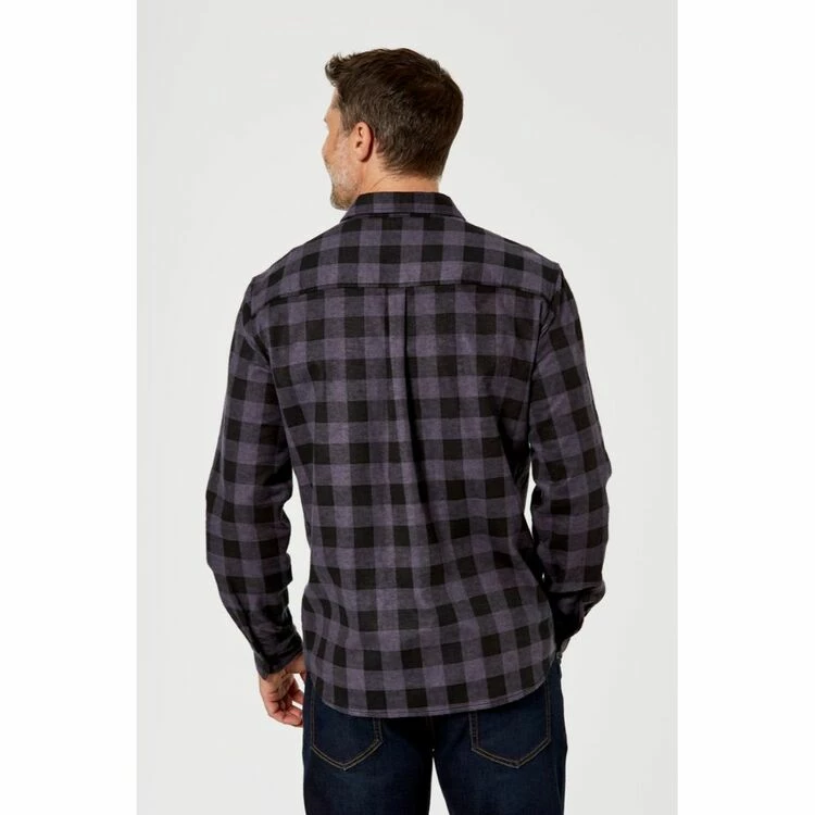 Bronson Basic Men's Bolton Cotton Printed Flannelette Shirt Black & Chalk 4 Bronson Basic Men's Bolton Cotton Printed Flannelette Shirt Black & Chalk - Image 2