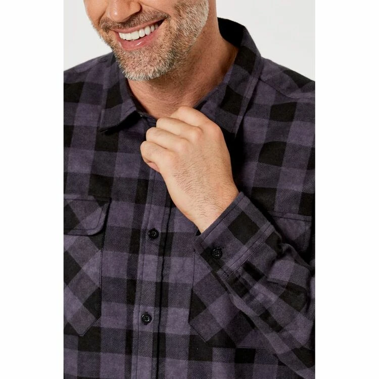 Bronson Basic Men's Bolton Cotton Printed Flannelette Shirt Black & Chalk 3 Bronson Basic Men's Bolton Cotton Printed Flannelette Shirt Black & Chalk