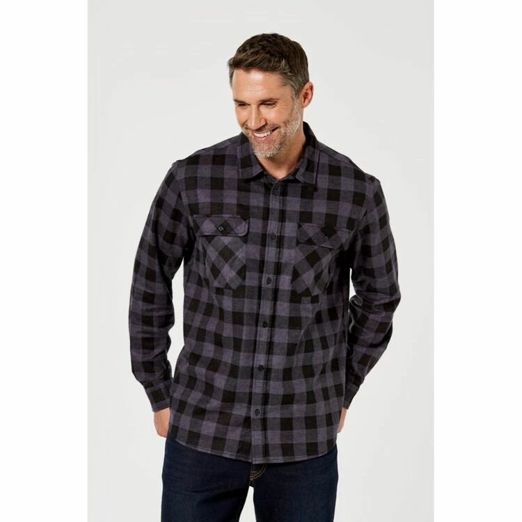 Bronson Basic Men's Bolton Cotton Printed Flannelette Shirt Black & Chalk 6 Bronson Basic Men's Bolton Cotton Printed Flannelette Shirt Black & Chalk - Image 4