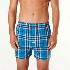 Mitch Dowd Harvey Check Stretch Boxer Men's Underwear Blue -Women's Clothing store online 611806 C 0400 00