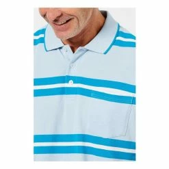Bronson Casual Abbey Pique Bold Stripe Polo Blue Fog