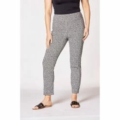 Khoko Smart Textured Cross Hatch Pant Black & Ivory 8 -Women's Clothing store online 614978 C 1006 17