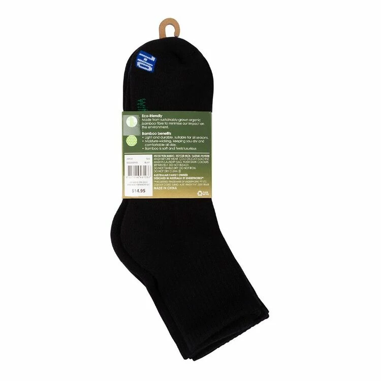Underworks Eco Friendly Bamboo Sport Quarter Crew Socks 3 Pack Black 4 Underworks Eco Friendly Bamboo Sport Quarter Crew Socks 3 Pack Black - Image 2