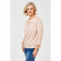 Savannah Cosy Cowl Neck 3/4 Sleeve Top Animal -Women's Clothing store online 620245 C 0310 14 2
