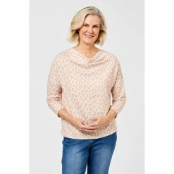 Savannah Cosy Cowl Neck 3/4 Sleeve Top Animal -Women's Clothing store online 620245 C 0310 14
