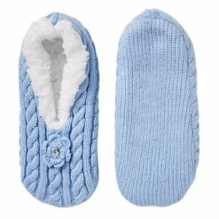 Sash & Rose Cable Knit Slipper Socks Light Blue 5 - 8