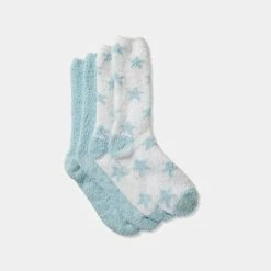 Sash & Rose Fluffy Knit Home Socks 2 Pack Light Blue & White 5 - 8 -Women's Clothing store online 621052 C 1450 42