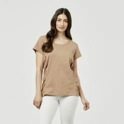 Khoko Collection BCI Cotton Twist Front Tee Biscuit Small -Women's Clothing store online 623653 C 0260 13