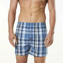 Mitch Dowd Montana Check Boxer Denim Blue Medium -Women's Clothing store online 624473 C 1980 44