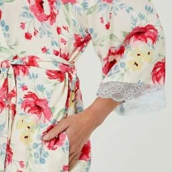 Sash & Rose Woven Kimono Gown Ivory & Rose Extra Small