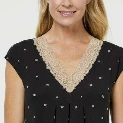 Jane Lamerton Spot Lace Nightie Beige & Black Extra Small