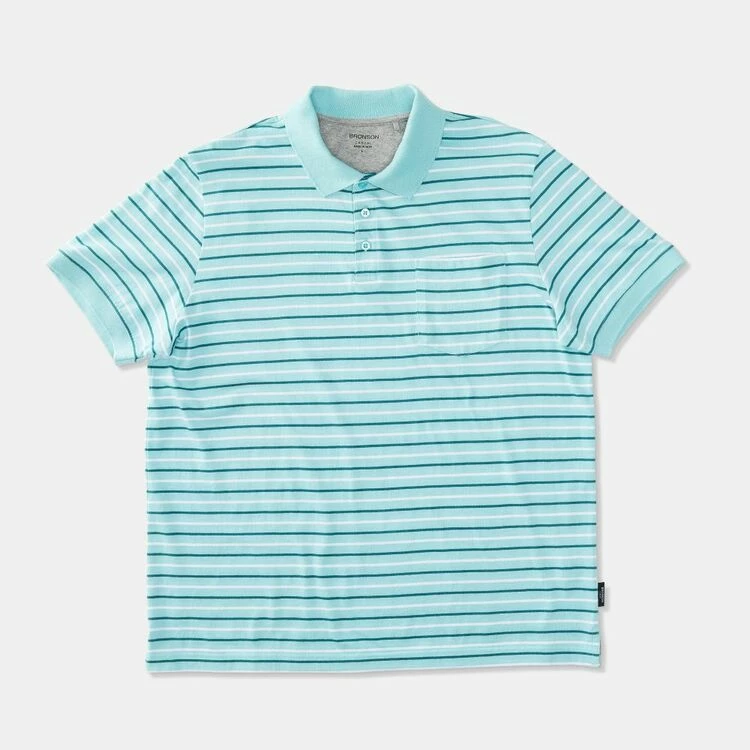 Bronson Casual Carlisle Short Sleeve Cotton Jersey Stripe Polo Aqua 3 Bronson Casual Carlisle Short Sleeve Cotton Jersey Stripe Polo Aqua