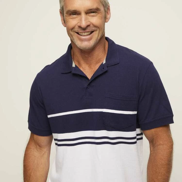 Bronson Casual Spence Short Sleeve Cotton Pique Chest Stripe Polo Blue 3 Bronson Casual Spence Short Sleeve Cotton Pique Chest Stripe Polo Blue