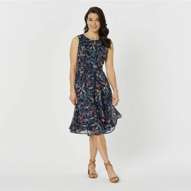 Khoko Smart Flippy Dress Navy & Print 6 Khoko Smart Flippy Dress Navy & Print - Image 4