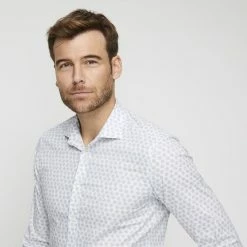 Brooksfield Long Sleeve Career Leaf Print Stretch Shirt White 40