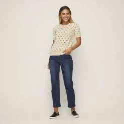 Khoko Smart Puff Sleeve Sweater Cream & Black -Women's Clothing store online 628394 C 1270 22