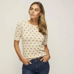 Khoko Smart Puff Sleeve Sweater Cream & Black -Women's Clothing store online 628394 C 1270 22 3