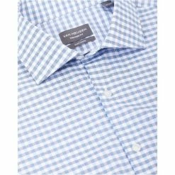 Van Heusen Tailored Fit Small Check Long Sleeve Shirt Indigo -Women's Clothing store online 628479 C 0401 32 2