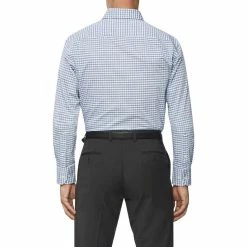 Van Heusen Tailored Fit Small Check Long Sleeve Shirt Indigo -Women's Clothing store online 628479 C 0401 32 3