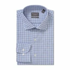 Van Heusen Tailored Fit Mid Check Long Sleeve Shirt Indigo -Women's Clothing store online 628491 C 0401 32 2