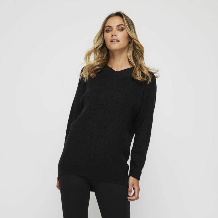 Khoko Collection Cosy Vee Neck Rib Detail Jumper Black 3 Khoko Collection Cosy Vee Neck Rib Detail Jumper Black