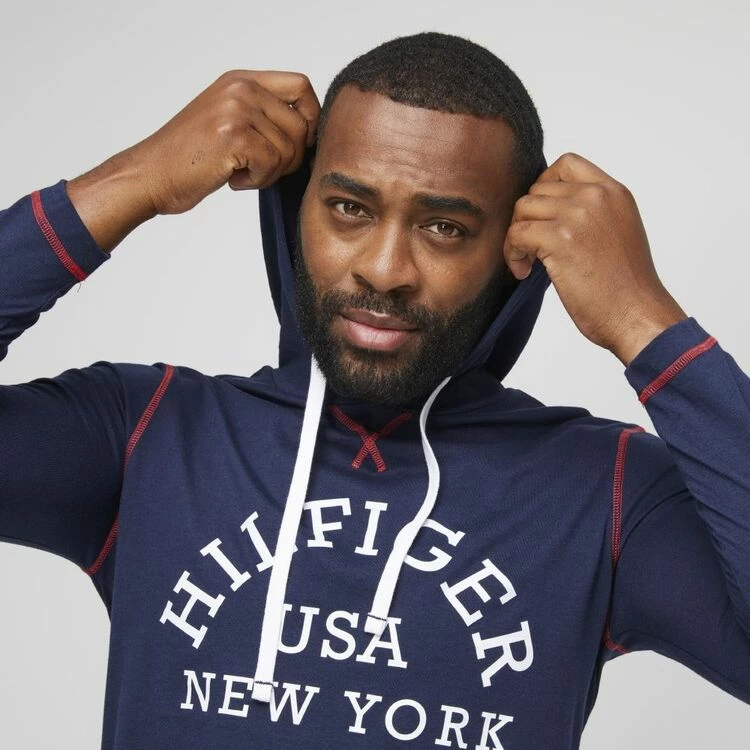 Tommy Hilfiger Long Sleeve Jersey Hoodie Dark Navy Medium 4 Tommy Hilfiger Long Sleeve Jersey Hoodie Dark Navy Medium - Image 2