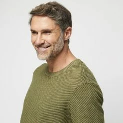 Bronson Casual Cardiff Soft Touch Textured Cotton Blend Crew Knit Olive