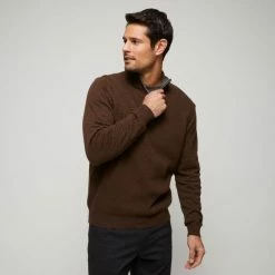 JC Lanyon Hale 1/4 Zip Neck Knit Chocolate
