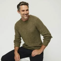 Bronson Casual Bateman Fishman Rib Crew Neck Knit Burnt Olive -Women's Clothing store online 631064 C 1310 14