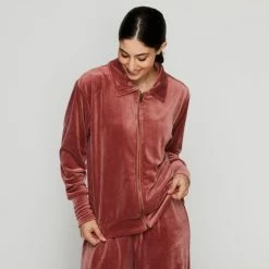 GR Giaan Rooney Zip Through Velour Jacket Dust Pink