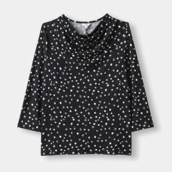 Khoko Smart Cowl 3/4 Sleeve Jersey Top Dark Shadow X Small