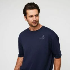 JB Jayson Brunsdon Short Sleeve Oversized Tee With Chest Logo Dark Denim -Women's Clothing store online 633172 C 1980 56 3