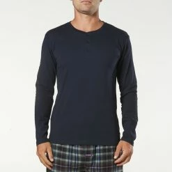 Mitch Dowd Men's Long Sleeve Henley Sleep Tee Navy -Women's Clothing store online 633229 C 0410 00