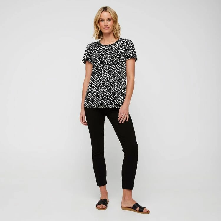Khoko Smart Gathered Crew Neck Top Black & White 4 Khoko Smart Gathered Crew Neck Top Black & White - Image 2