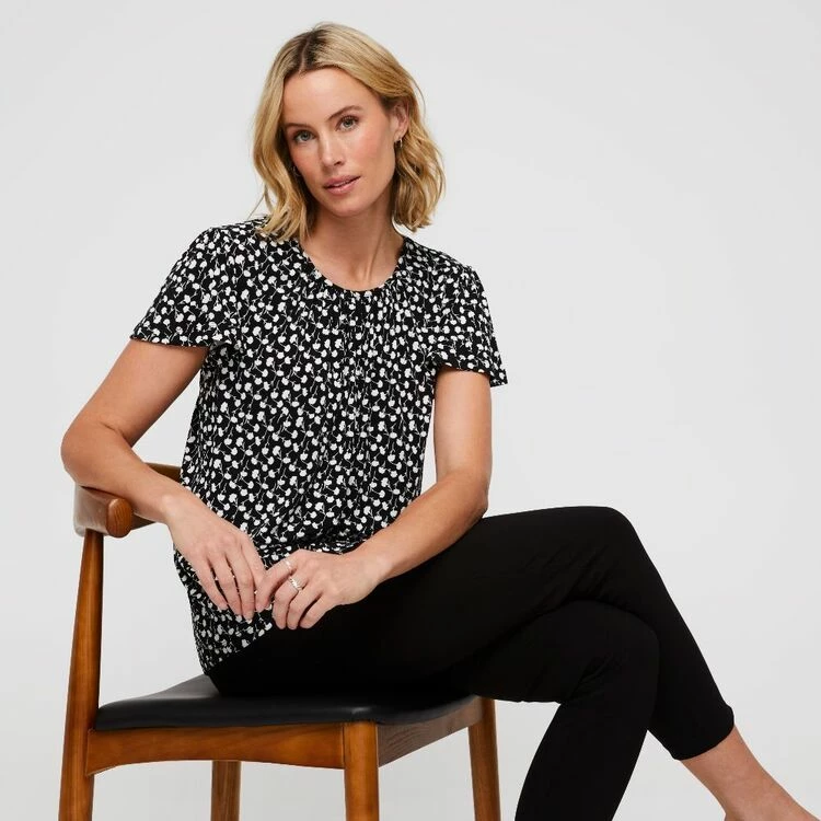 Khoko Smart Gathered Crew Neck Top Black & White 3 Khoko Smart Gathered Crew Neck Top Black & White