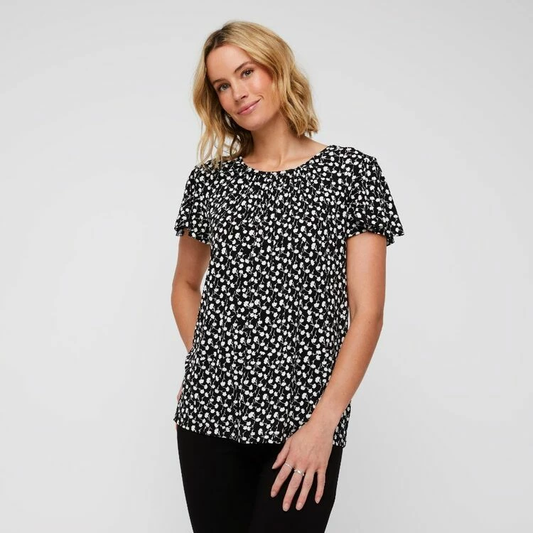Khoko Smart Gathered Crew Neck Top Black & White 7 Khoko Smart Gathered Crew Neck Top Black & White - Image 5