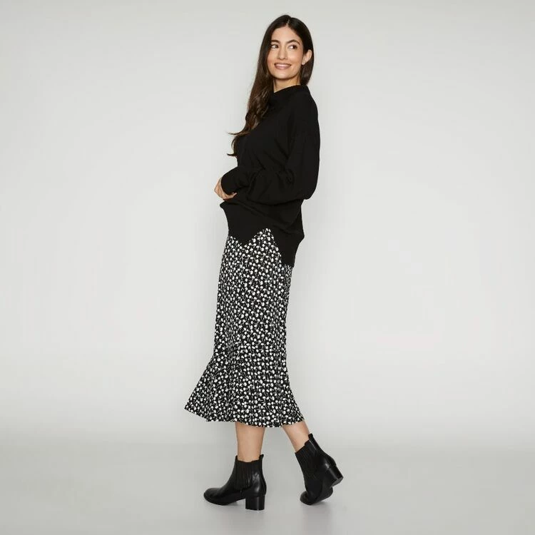 Khoko Smart Pull On Flounce Skirt Black & White Large 3 Khoko Smart Pull On Flounce Skirt Black & White Large