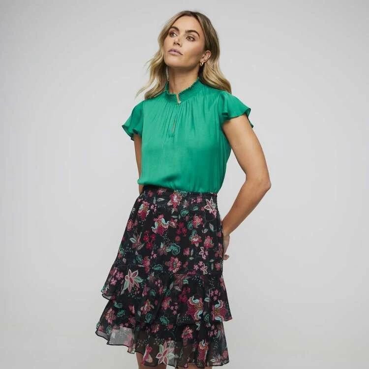 Leona Edmiston Ruby Frill Sleeve Shirred Blouse Bright Green 3 Leona Edmiston Ruby Frill Sleeve Shirred Blouse Bright Green