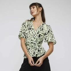 Stella Apple Ditsy Wrap Top Green Combo -Women's Clothing store online 634882 C 1300 48