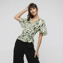 Stella Apple Ditsy Wrap Top Green Combo -Women's Clothing store online 634882 C 1300 48 4