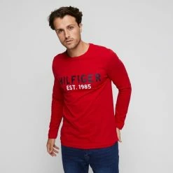 Tommy Hilfiger Graphic Long Sleeve Tee Mahogany Large -Women's Clothing store online 635433 C 0601 61 3