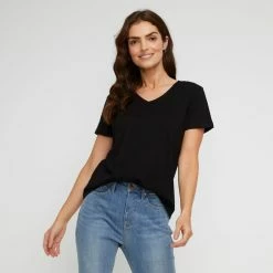 Khoko Basics Vee Neck Cotton Printed Tee Black 8 Khoko Basics Vee Neck Cotton Printed Tee Black -Women's Clothing store online 639772 C 0001 00 4