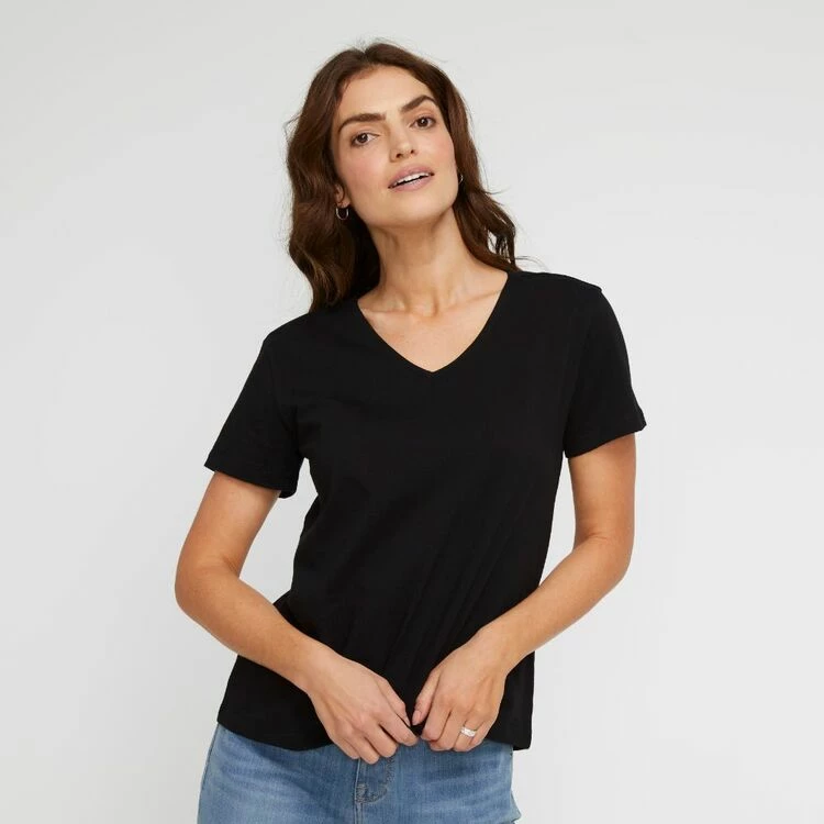Khoko Basics Vee Neck Cotton Printed Tee Black 7 Khoko Basics Vee Neck Cotton Printed Tee Black - Image 5