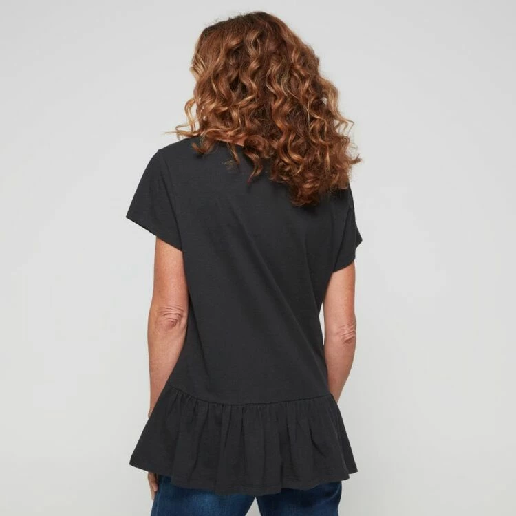 Khoko Collection Cotton Slub Tiered Hem Tee Black 6 Khoko Collection Cotton Slub Tiered Hem Tee Black - Image 4